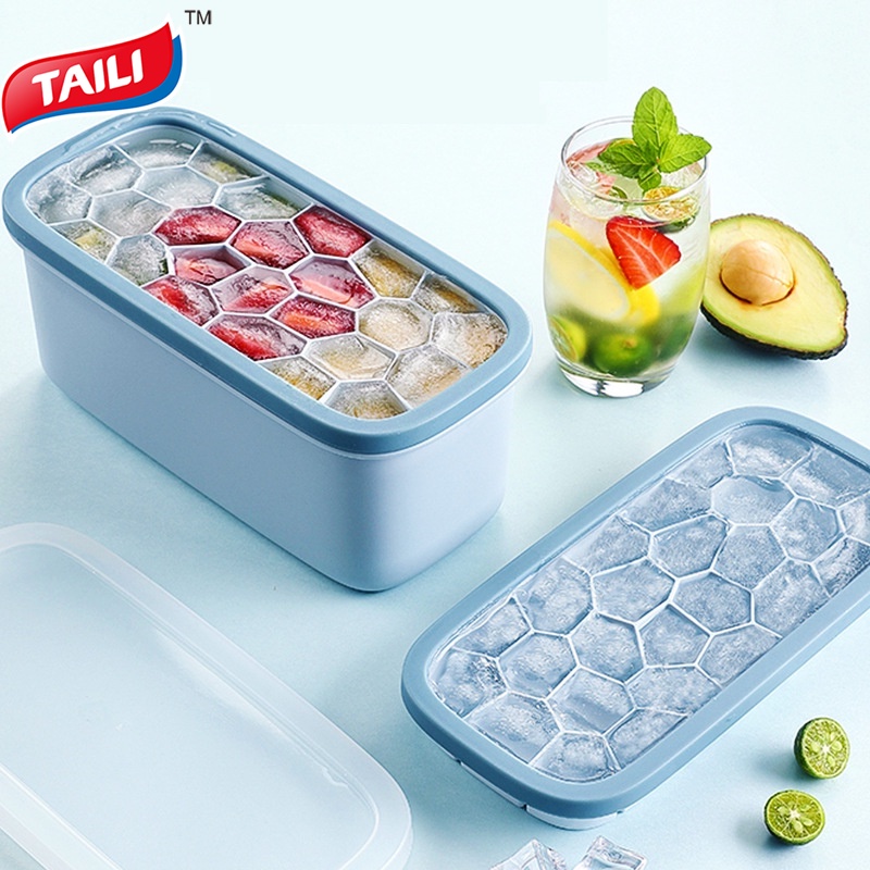 Set khay làm đá viên tổ ong có hộp đựng TAILI hai lớp/ ba lớp silicone vui nhộn cho bé (Có bán lẻ khay làm đá viên)