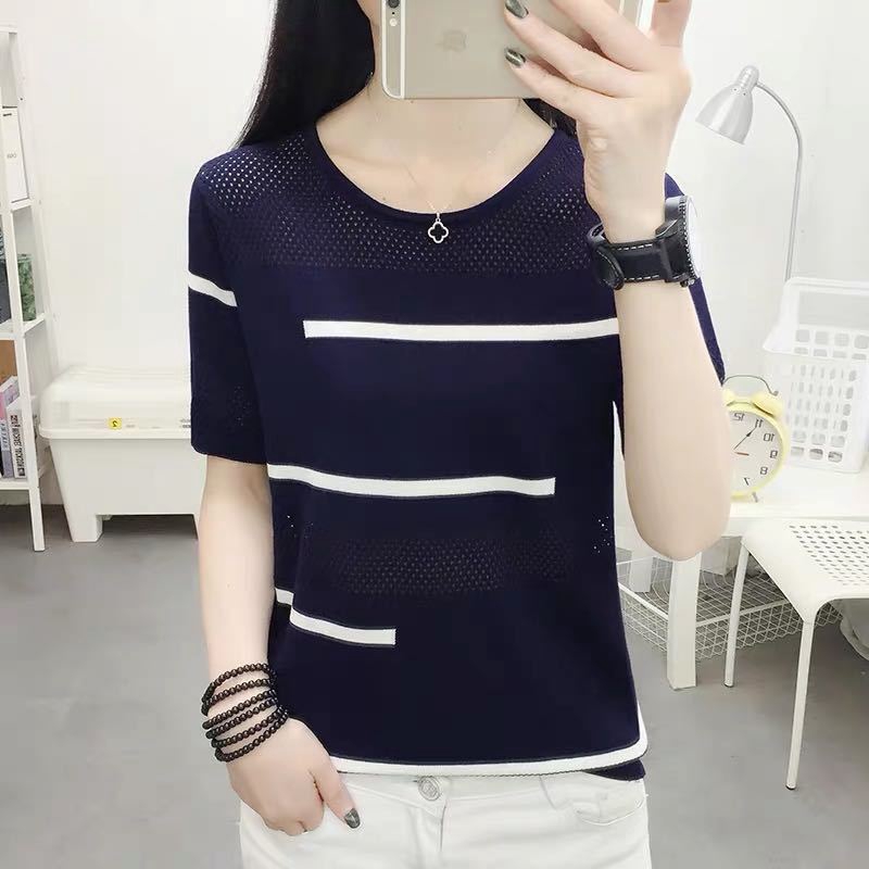 Áo Thun Tay Ngắn Họa Tiết Sọc Thiết Kế Mới Cao Cấp Thời Trang Mùa Hè Theo Phong Cách Hàn Quốc Cho Nữ