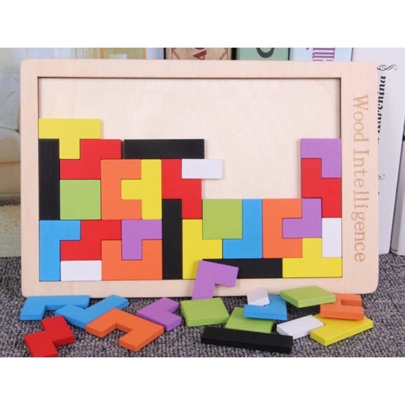 Đồ Chơi Gỗ Montessori - Bảng Xếp Hình Bằng Gỗ Tetris Cao Cấp
