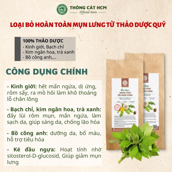 Thảo dược xông tắm chăm sóc cơ thể, sạch mụn lưng, lỗ chân lông, mụn trứng cá, dưỡng trắng da hiệu quả - Thông Cát HCM