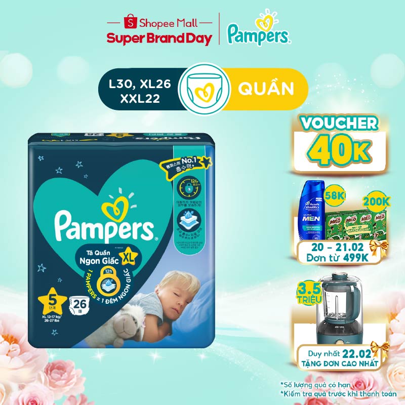 Tã Quần Pampers Ngon Giấc L30 XL26 XXL22