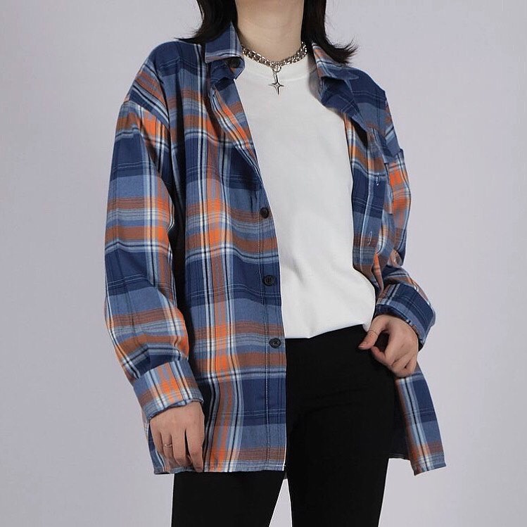 Áo Somi Flannel - Retro Caro - Blue mix Orange - COMOBAS