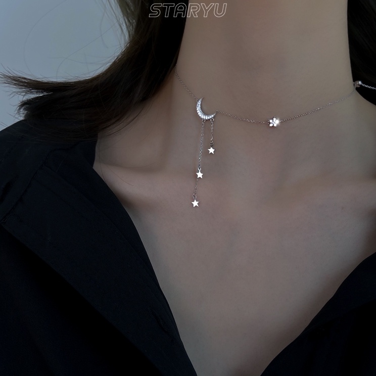 Vòng cổ Bạc 925 Mặt Hình Ngôi Sao Phong Cách Hàn Quốc
