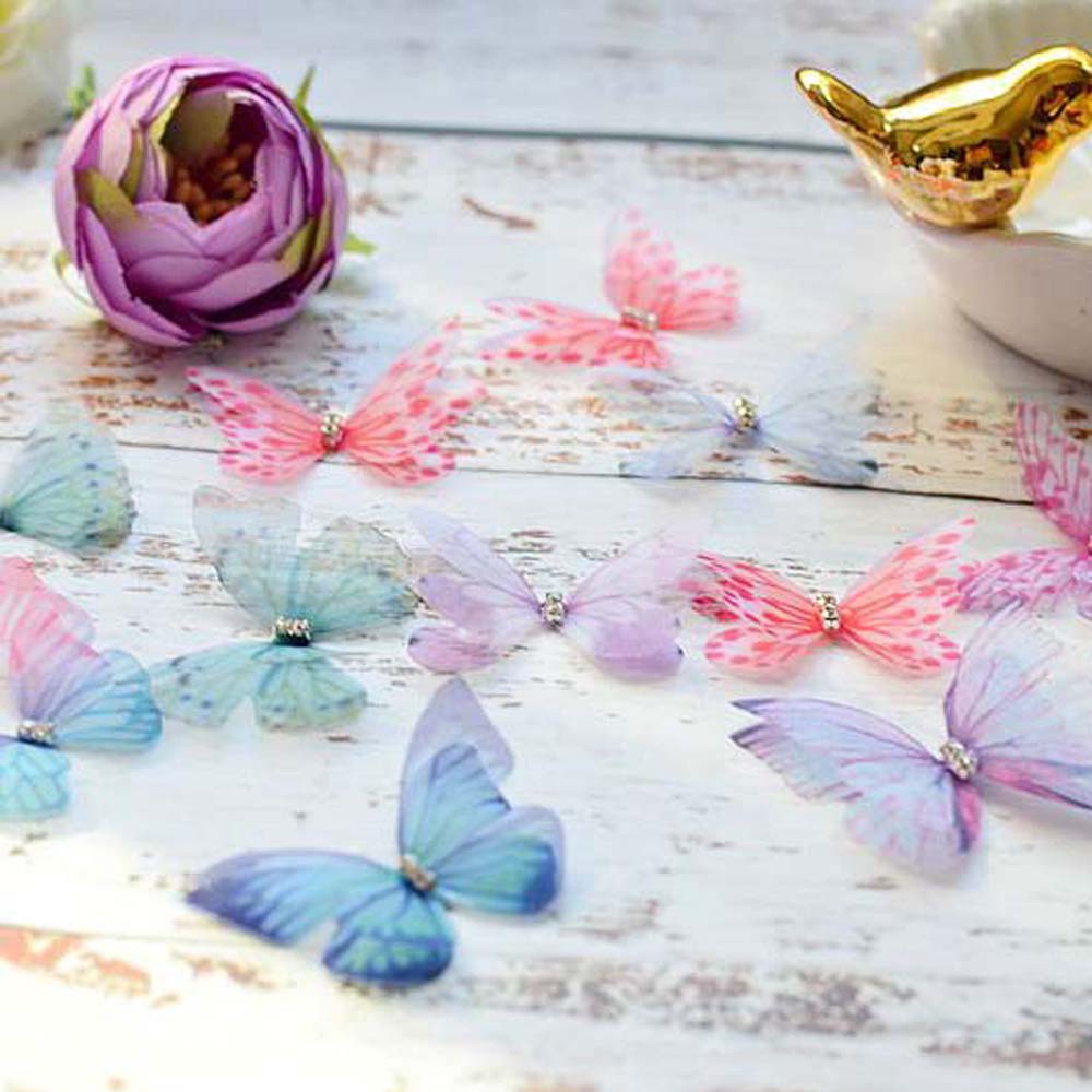 Bộ 20 hình bướm vải voan hai lớp trang trí quần áo DIY