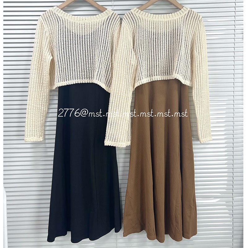 Sét Váy 2 Dây Thun Tăm Kèm Áo Len Lưới Dài Tay M2776-Teen 888