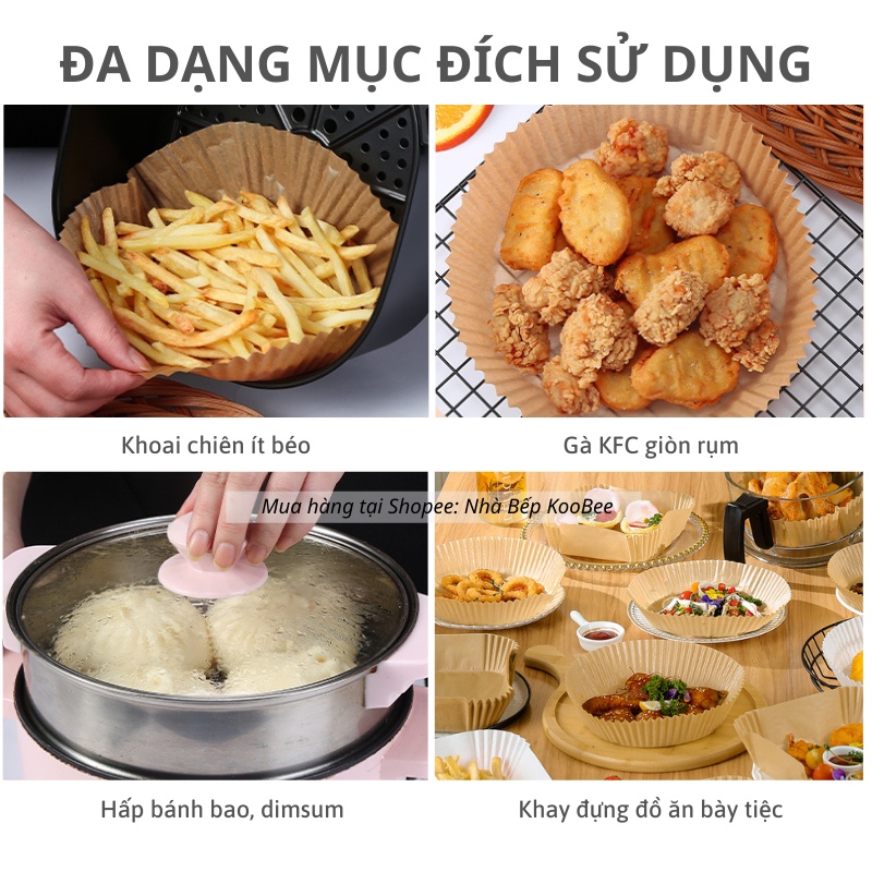 Giấy lót nồi chiên không dầu nến dạng khay hình tròn không lỗ - Set 50 khay giấy nến đa năng tiện dụng