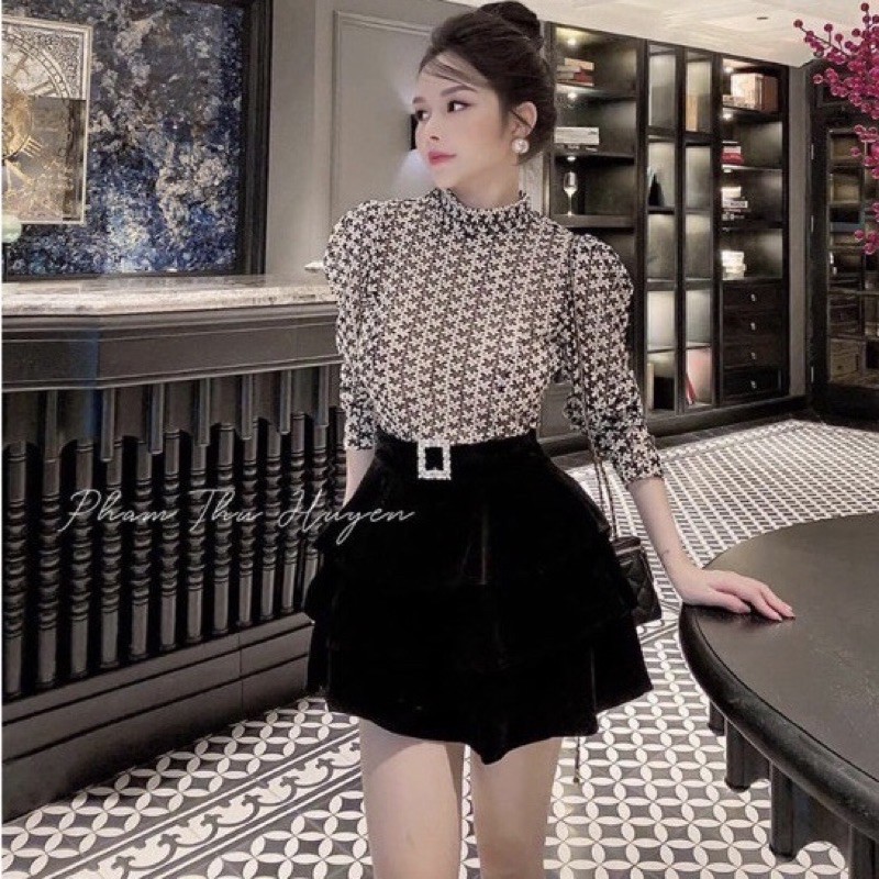 CHÂN VÁY NHUNG XẾP TẦNG
