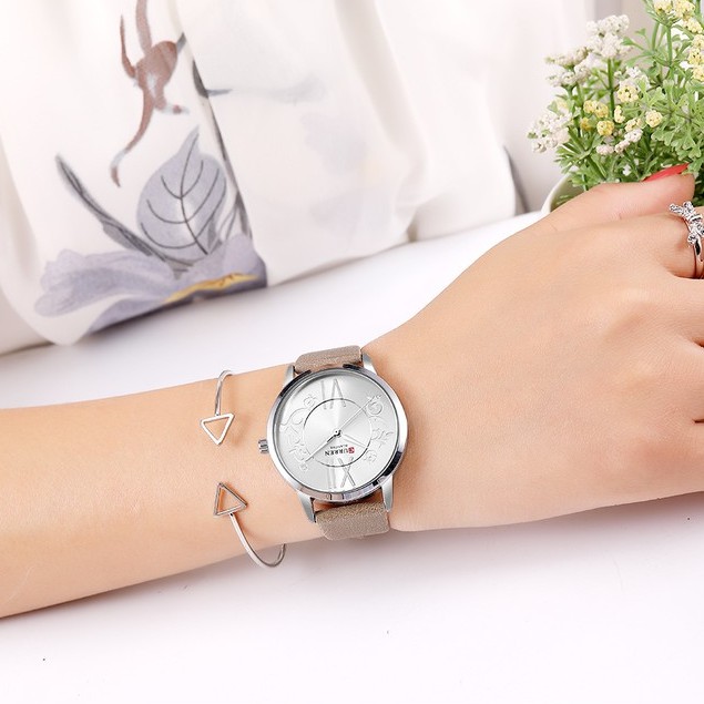 Đồng Hồ Quartz Đeo Tay CURREN 9049 Mặt Kim Dây Đeo Bằng Da Chống Nước Sang Trọng Cho Nữ