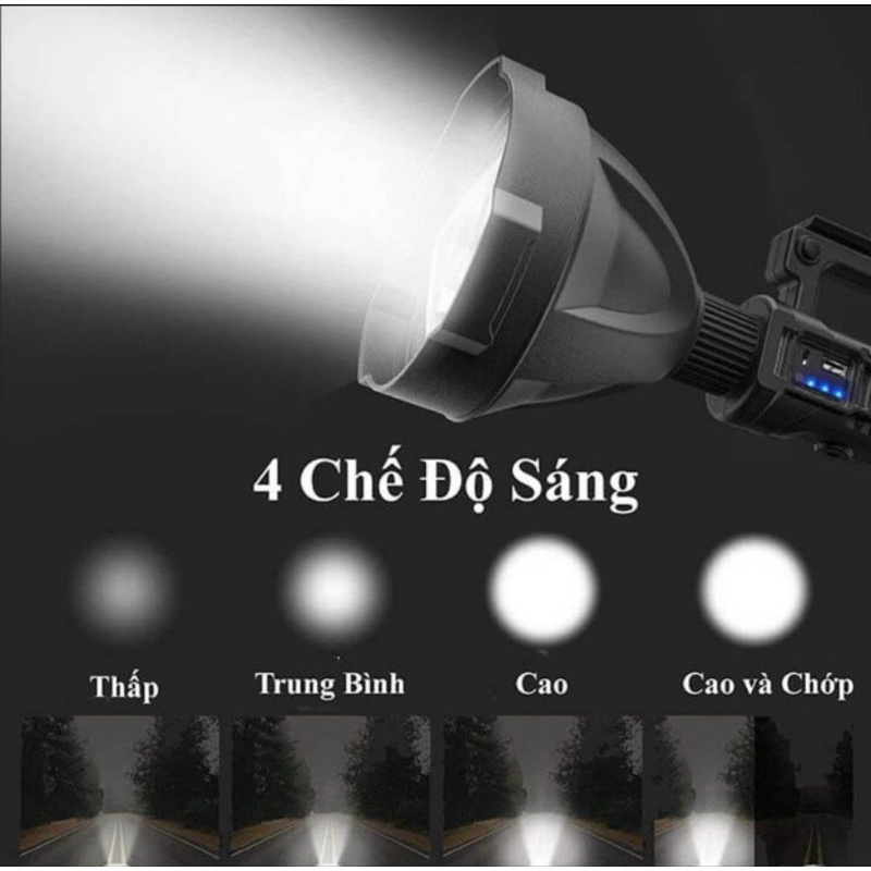 Đèn pin công trường, Đèn pin cầm tay W591 siêu sáng chiếu xa trên 500m, có chân đế chống nước