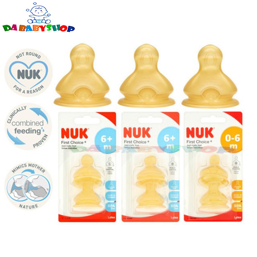 Bộ 2 Núm Ti NUK Cao Su Cổ Rộng Cho Bé 0-6 Tháng Chính Hãng