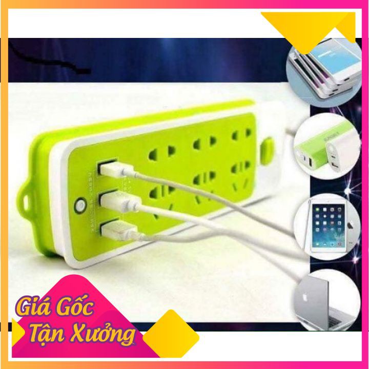 Ổ điện xanh, HÀNG LOẠI 1, đa năng chống giật, có 3 cổng USB.