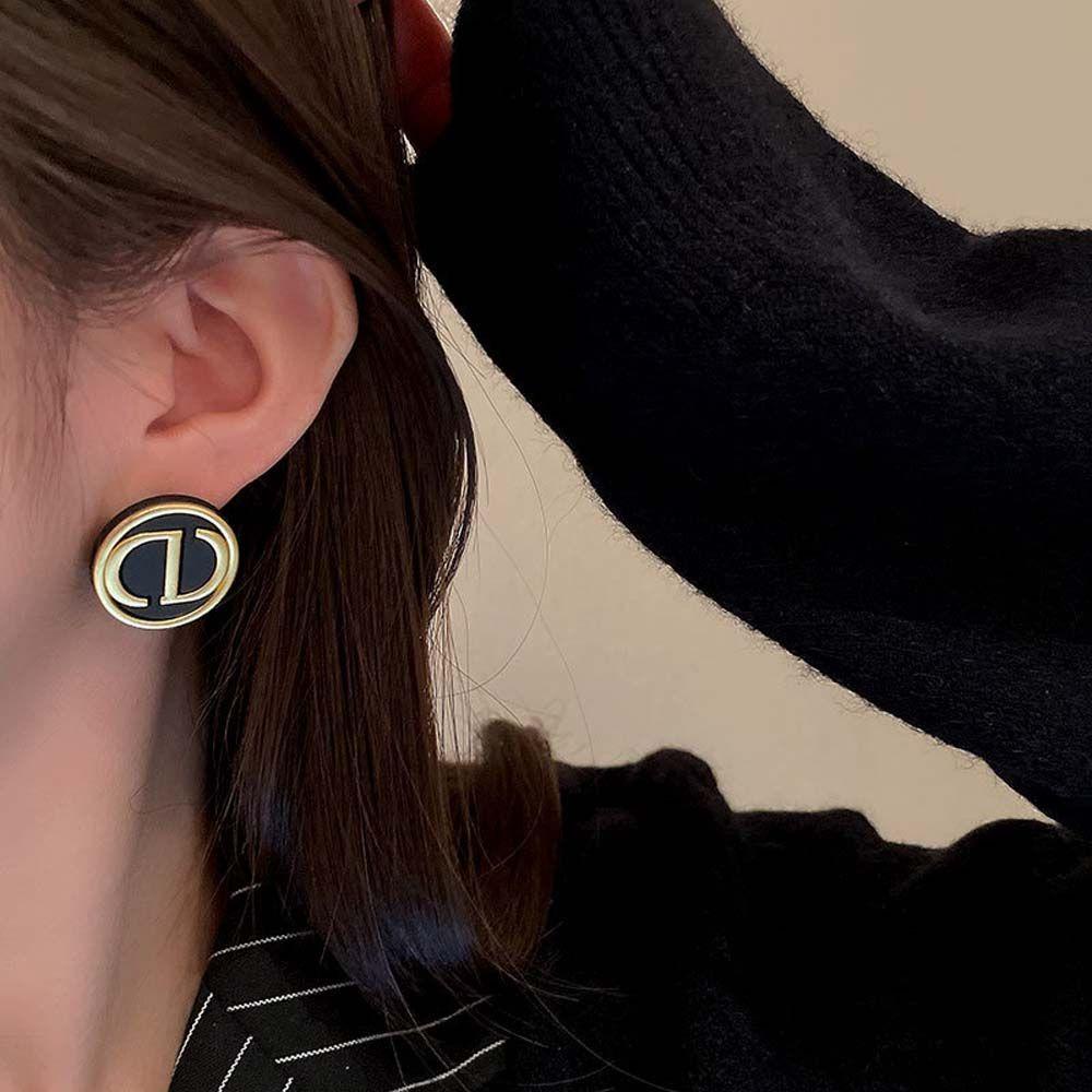 Epoch Bông Tai Hợp Kim Hình Tròn In Chữ D Phong Cách Hàn Quốc Thời Trang Cho Nữ