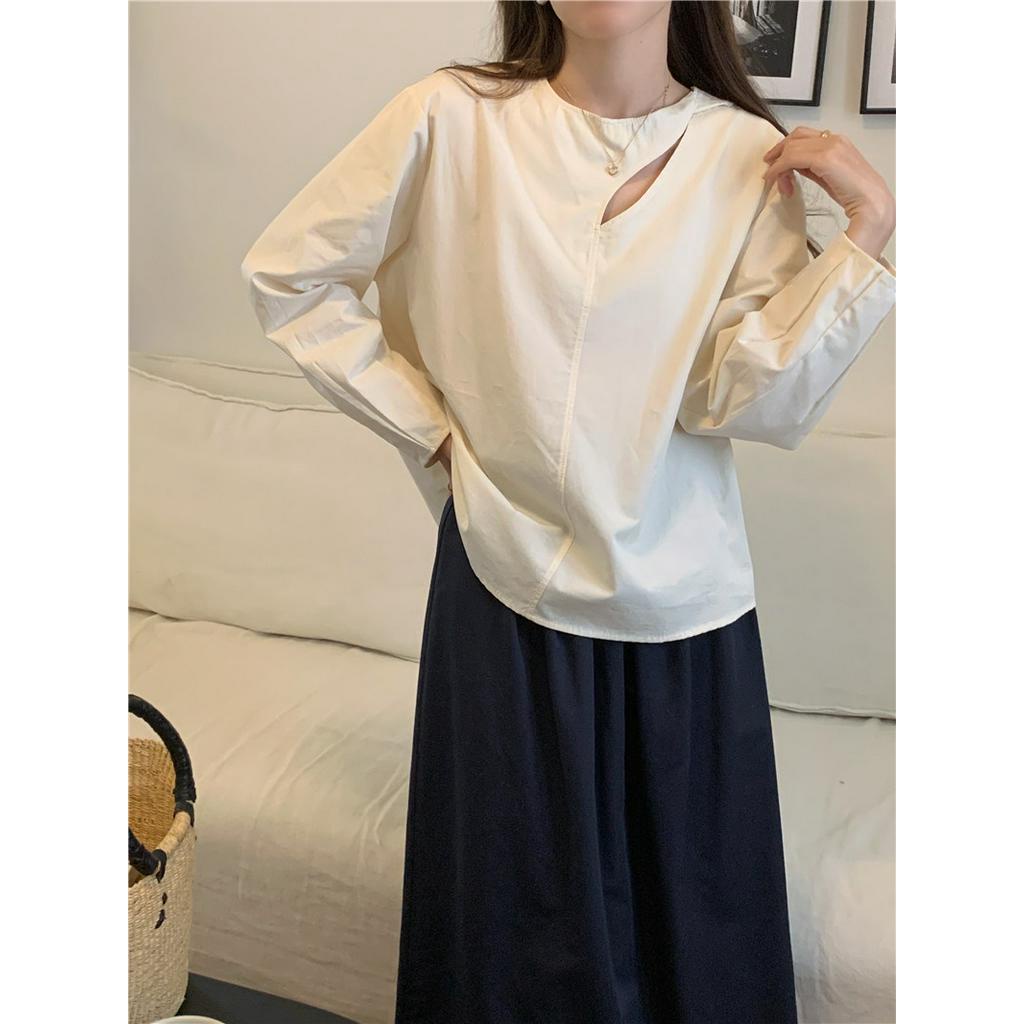 61213 Kink Thiết Kế Áo Sơ Mi Cổ Tròn Dài Tay Rộng Rãi