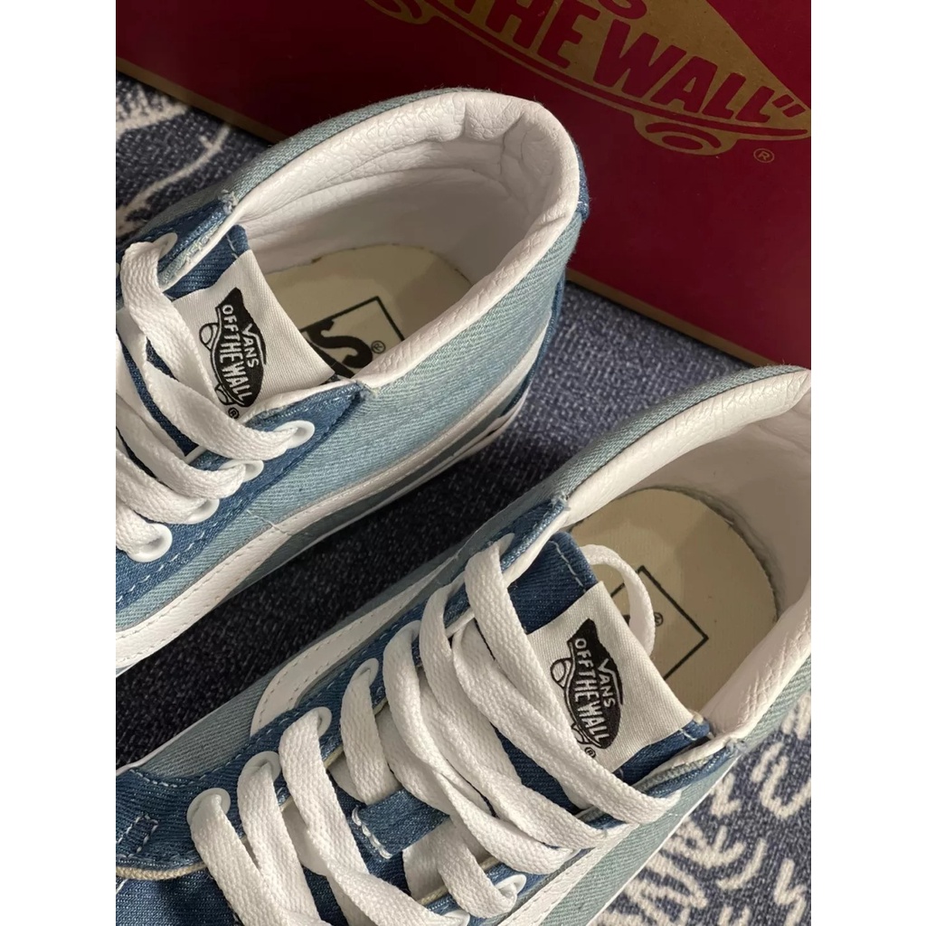 Giày Thể Thao VANS SK8-MID Cổ Cao Phối Họa Tiết Kẻ Sọc Màu Xanh Dương Phong Cách Cổ Điển Thời Trang unisex-1705