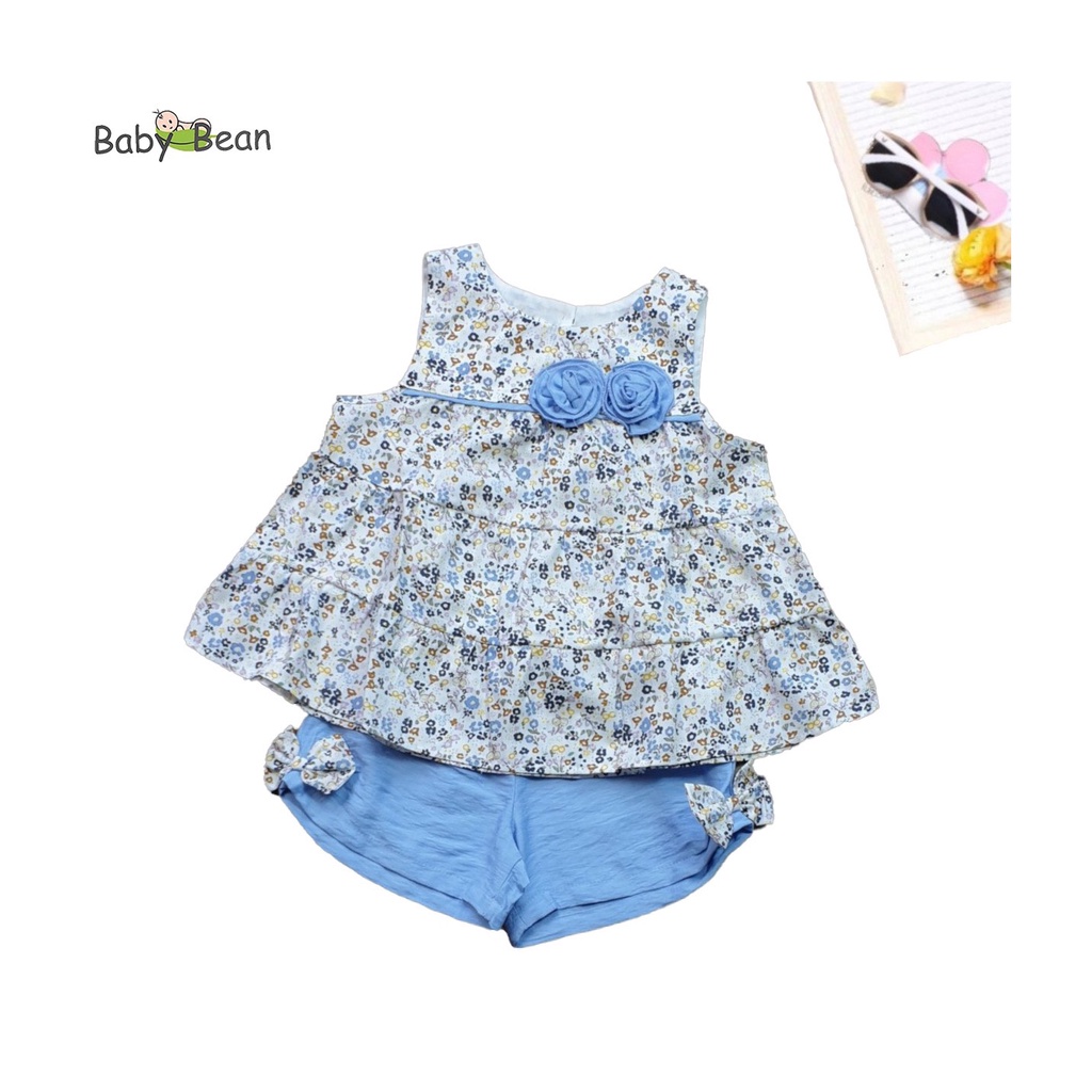 Bộ Đồ Cotton Đính Hoa Hồng Thắt Nơ Bé Gái BabyBean