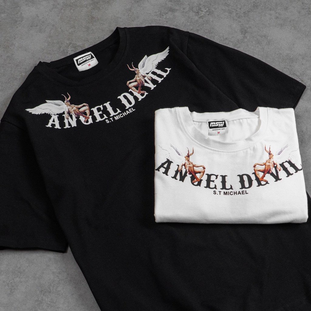 Áo thun tay lỡ Angel Devil , áo thun cotton nam nữ unisex ZAHA97store
