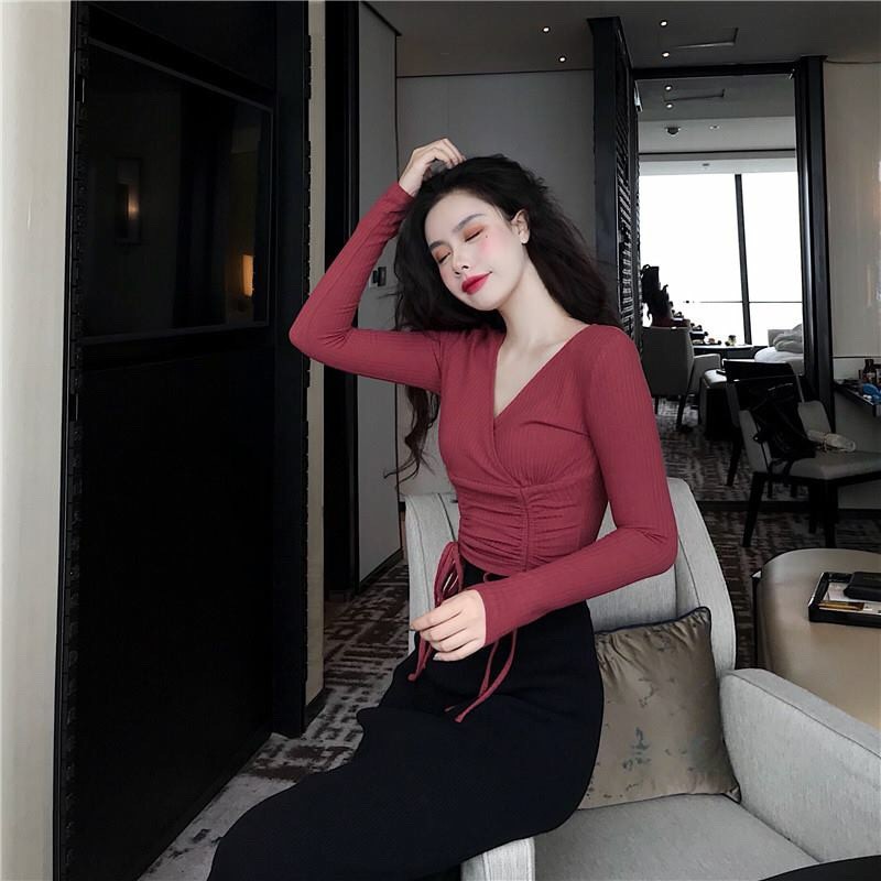 Áo thun gân form body kết hợp hai dây thắc eo duyên dáng TTS0227