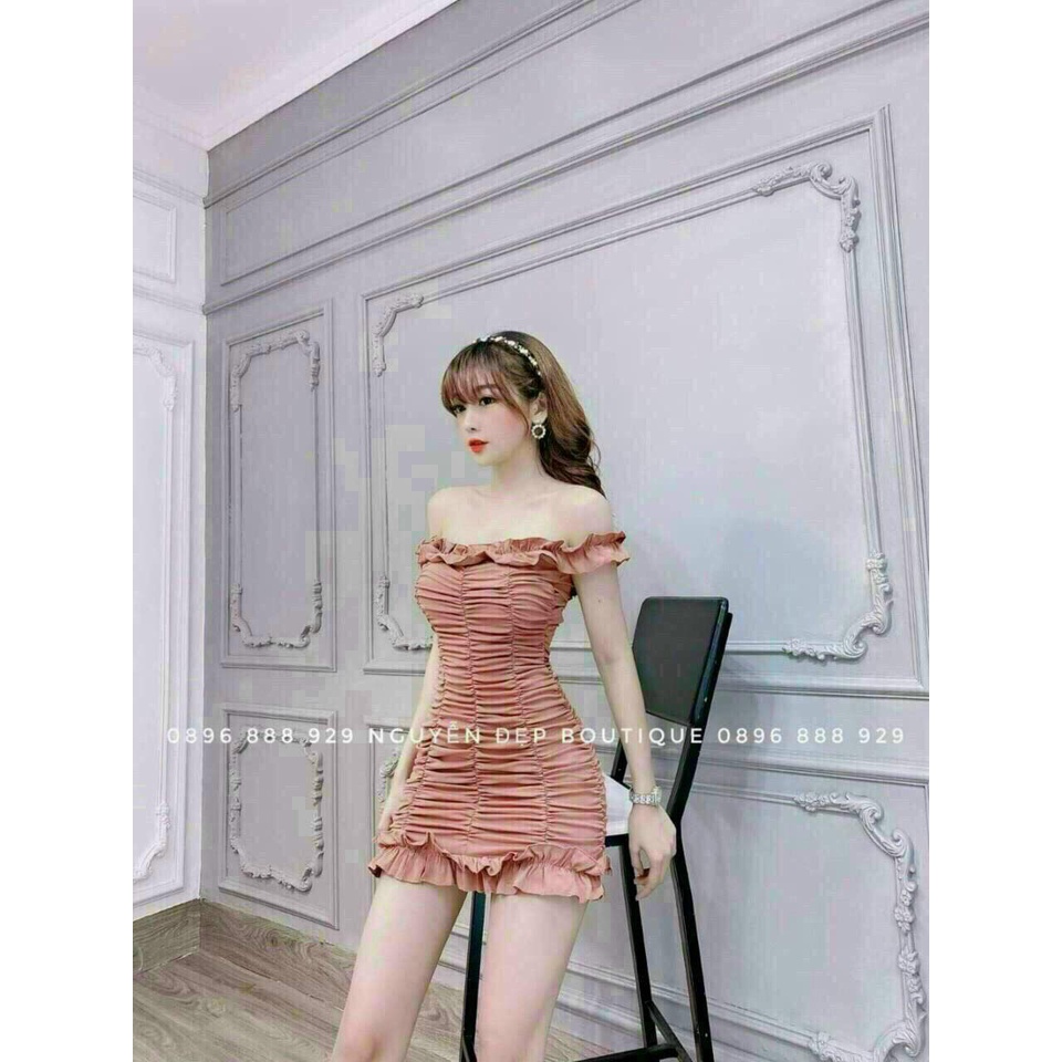 Đầm body ôm trễ vai xếp ly kiểu cách độc lạ thể hiện cá tính các nàng, phù hợp di chơi dự tiệc fashionzero - 70204