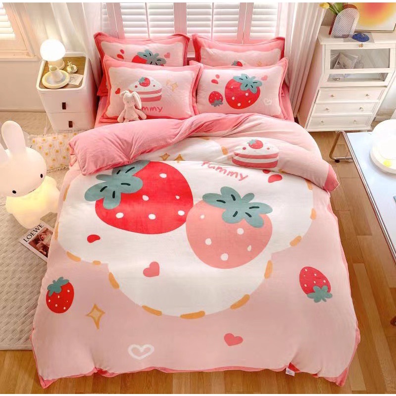 Bộ chăn ga gối nỉ nhung tuyết mềm mịn cao cấp 5D nhiều họa tiệt ngộ nghĩnh dễ thương, miễn phí bo chun theo size giường