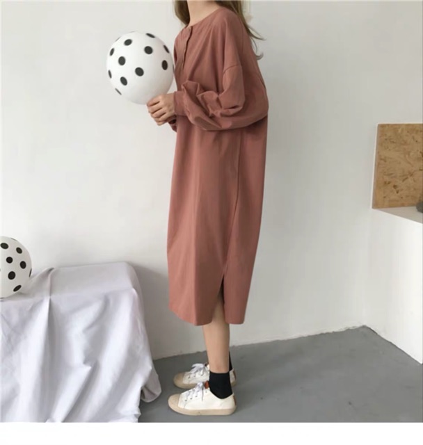 [Sẵn Nude, đen, hồng ] Đầm tay dài ulzzang / đầm suông dài | BigBuy360 - bigbuy360.vn
