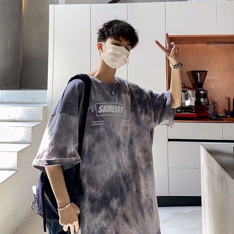 ÁO THUN NAM NỮ UNISEX FORM RỘNG TAY LỠ MÀU XÁM LOANG MỰC IN BỀN RẺ ĐẸP