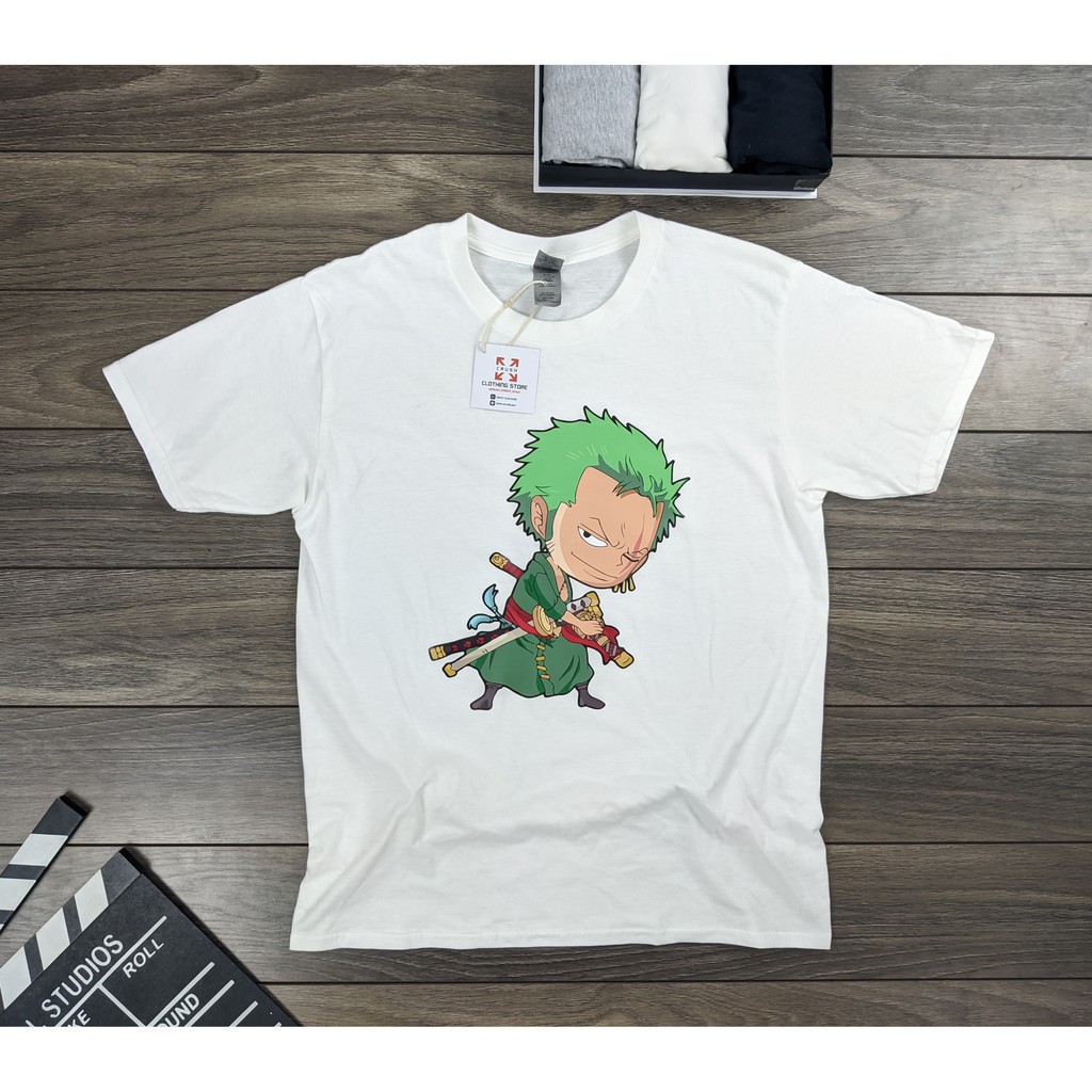 Áo thun hoạt hình One Piece Zoro form suông rộng kiểu dáng street style 3 màu đen, trắng, ghi