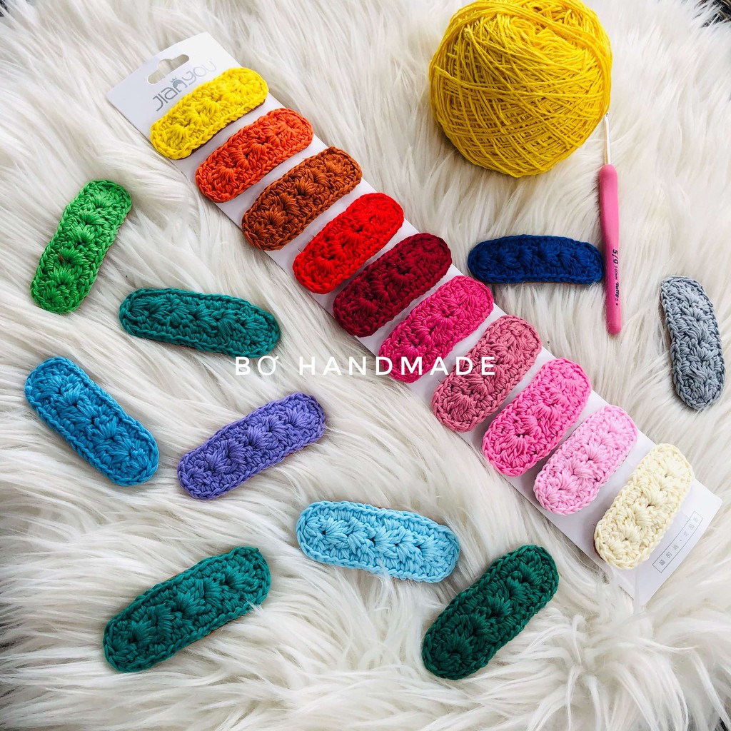 Kẹp tóc Handmade cho  nữ móc sợi len cotton nhiều màu sắc tươi tắn dễ thương - Bơ shop