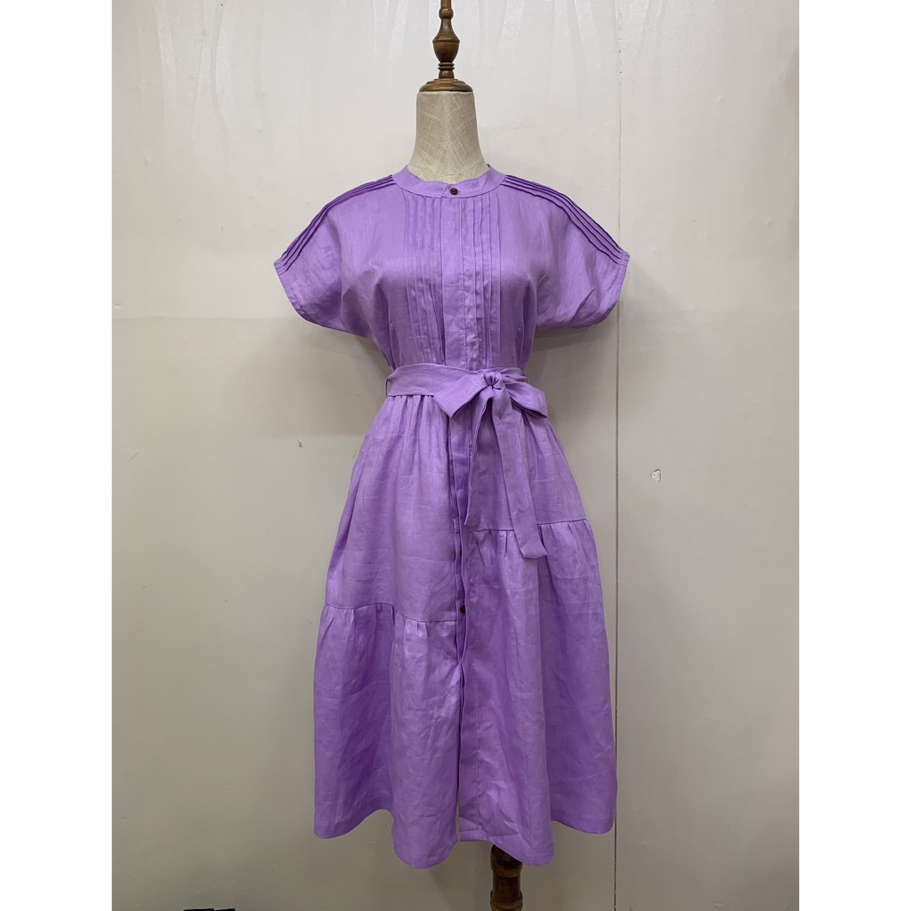 Đầm linen tưng premium tím, dài 105cm, mã hm0