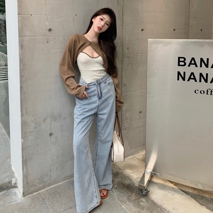 Set áo hai dây và áo choàng ZHELIHANGFEI dệt kim tay dài thiết kế độc đáo