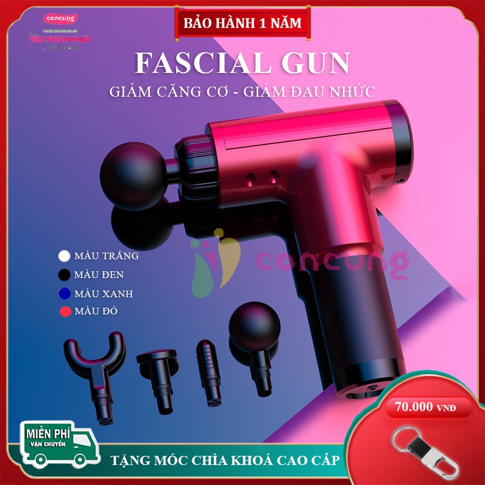 Máy massage cầm tay trị đau mỏi căng cơ Fascial Gun đa chức năng có 4 đầu massage motor mạnh mẽ có 6 tốc độ