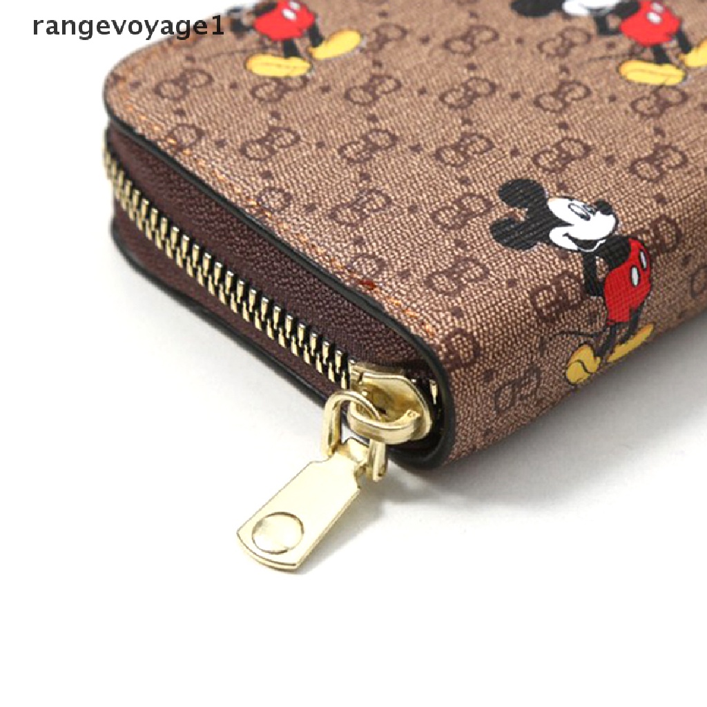 DISNEY Ví Ngắn Cỡ Nhỏ Có Khóa Kéo Họa Tiết Chuột Mickey Minnie Dễ Thương Cho Nữ