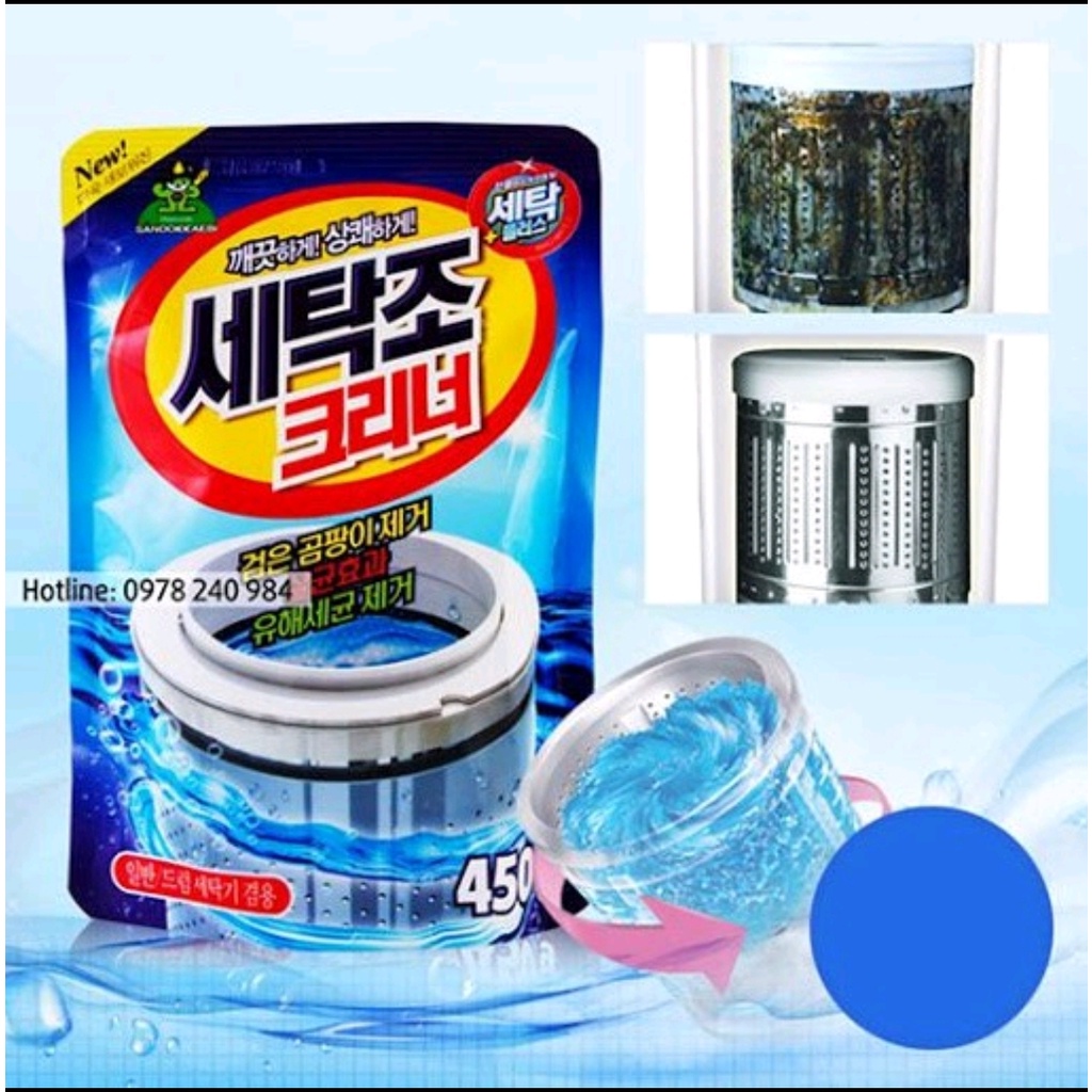 Bột Tẩy Vệ Sinh Lồng Máy Giặt Sandokeaeei Hàn Quốc 450Gr , Vệ Sinh Khử Mùi Siêu Sạch
