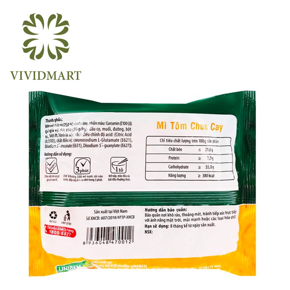 MÌ ĂN LIỀN 3 MIỀN VỊ TÔM HÙM / TÔM CHUA CAY / CHAY LÁ ĐA - GÓI/65g - 3 MIỀN - UNIBEN Ba Miền