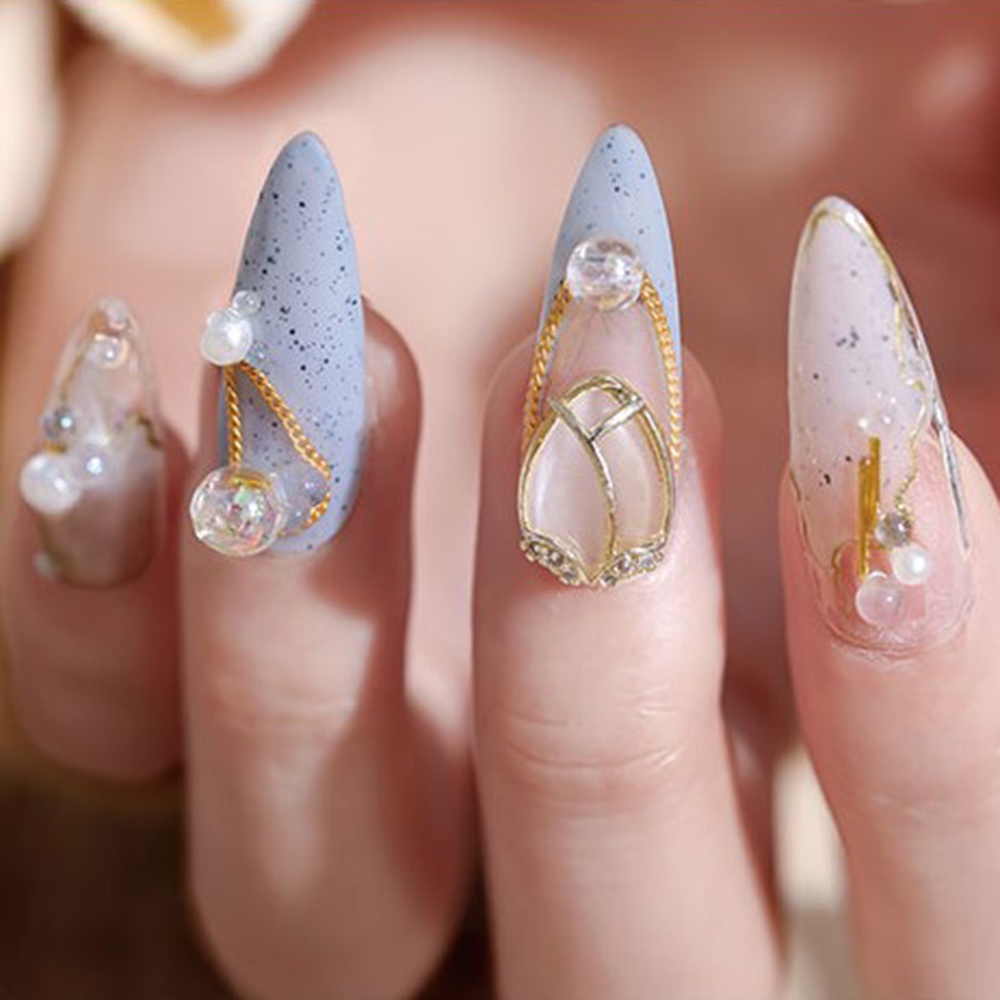 [Hàng mới về] Hộp Hạt Kim Loại 3D Màu Trơn Trang Trí Móng Tay Nghệ Thuật DIY Sang Trọng Chất Lượng Cao