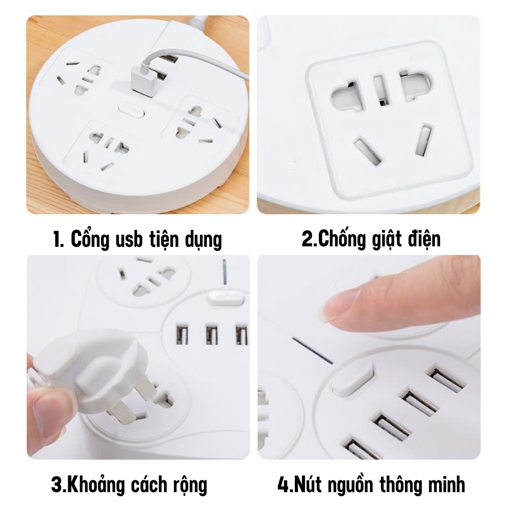 Ổ Điện, Ổ Cắm Điện Đa Năng Dây Dài Chống Giật 3 Cổng USB Tiện Lợi TIME HOME