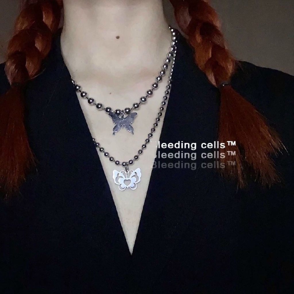 Dây Chuyền Thép Mặt Hình Bướm Rỗng Đính Hạt Thời Trang 22504