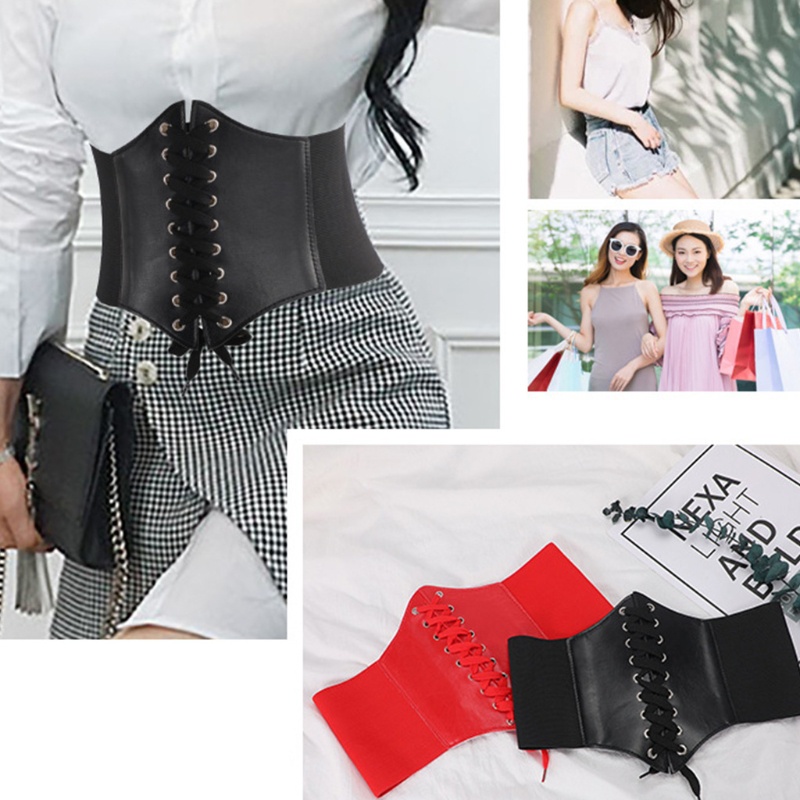 Đai nịt bụng đeo dưới ngực bằng da nhân tạo phối dây buộc co giãn phong cách steampunk Vintage quyến rũ cho nữ