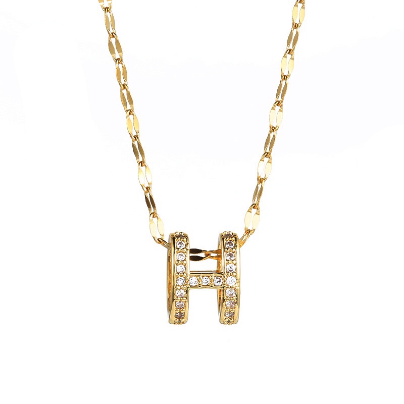 Dây chuyền thép titan 18k mặt hình chữ H thời trang dành cho nữ