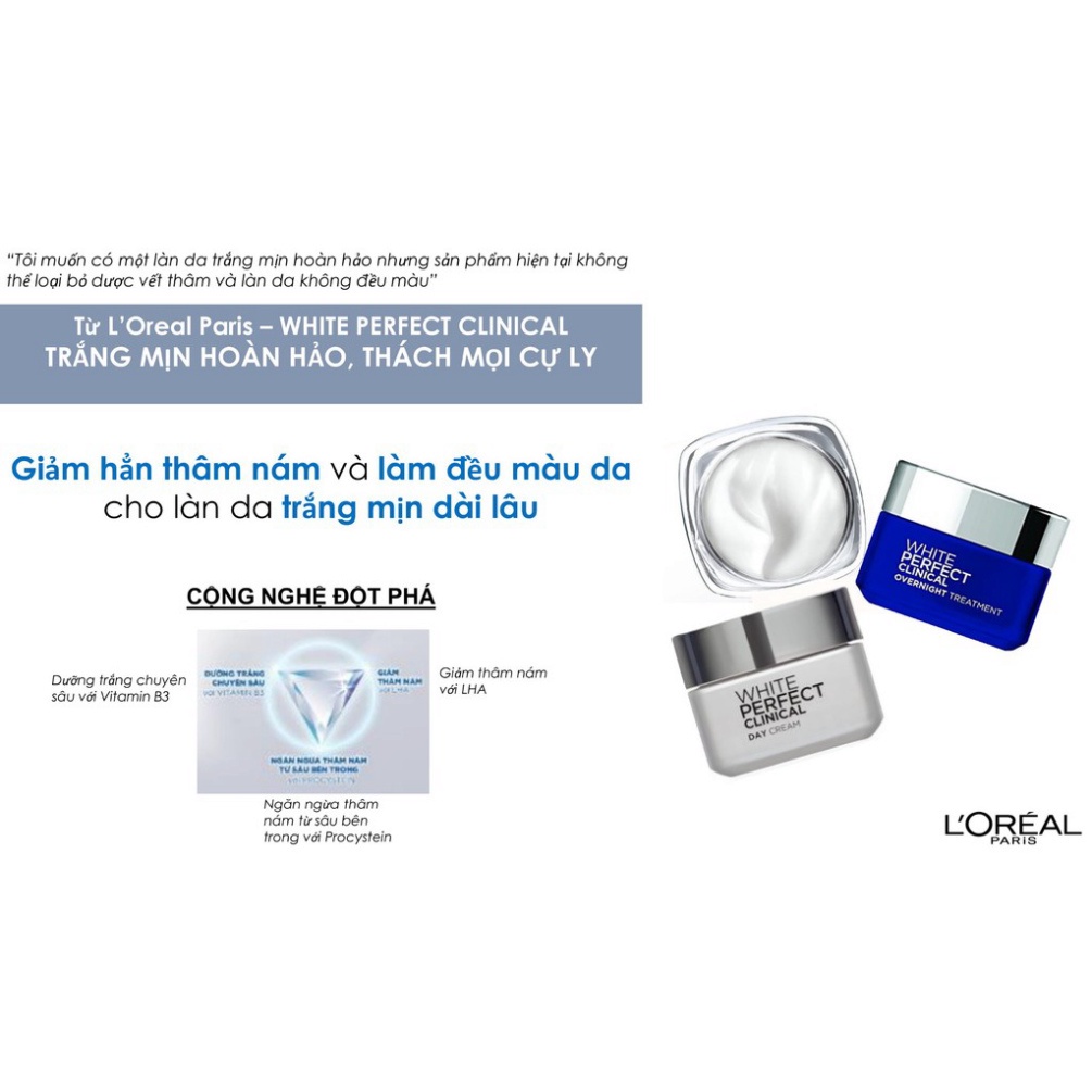 Kem Dưỡng Sáng Da, Giảm Thâm Nám L'Oréal Paris White Perfect Clinical Night Cream 50ml