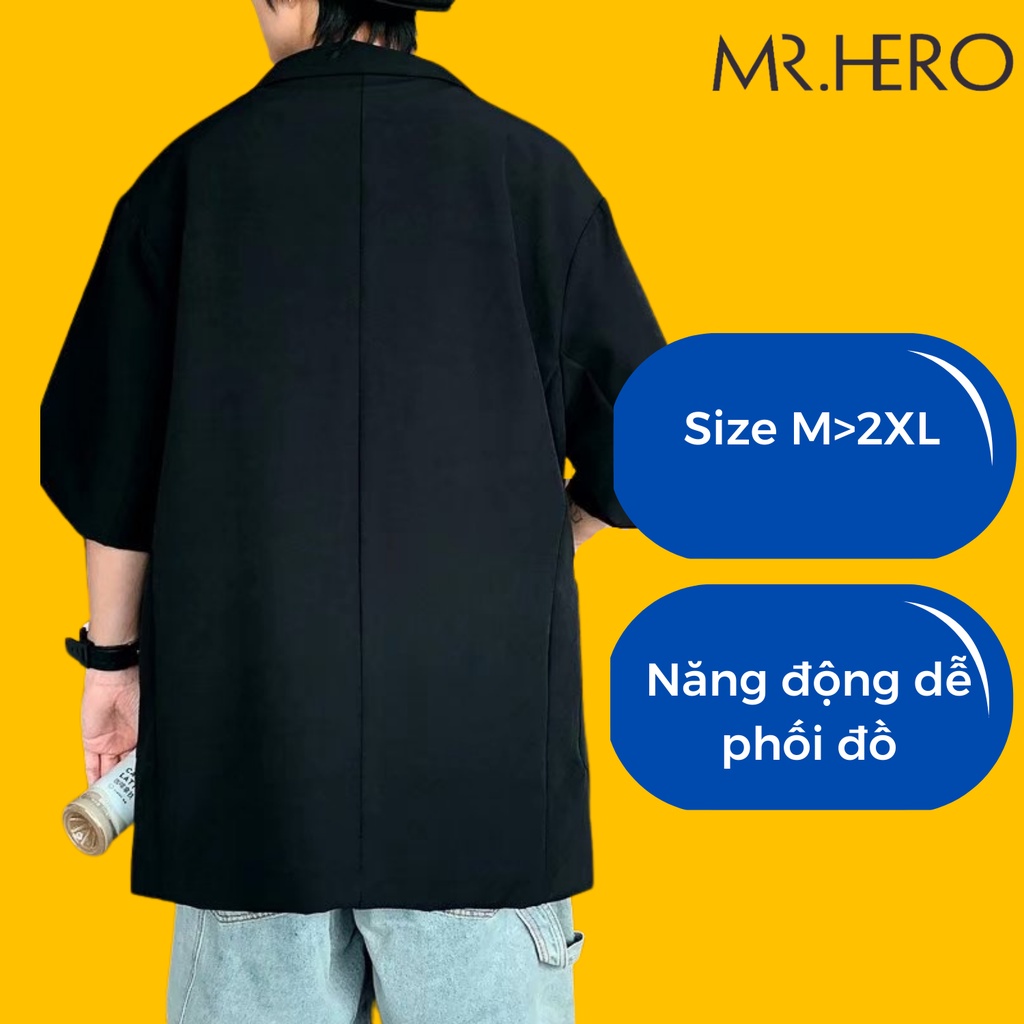 Áo khoác blazer unisex tay lỡ M.RO mùa hè phong cách Hàn Quốc BZZ5 Mrhero màu đen