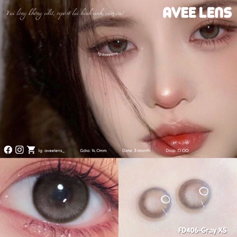 Lens Mắt Kính Áp Tròng Xám Nâu Nhũ Ánh Kim Không Giãn Size Xs 14mm Fd406 Gray XS