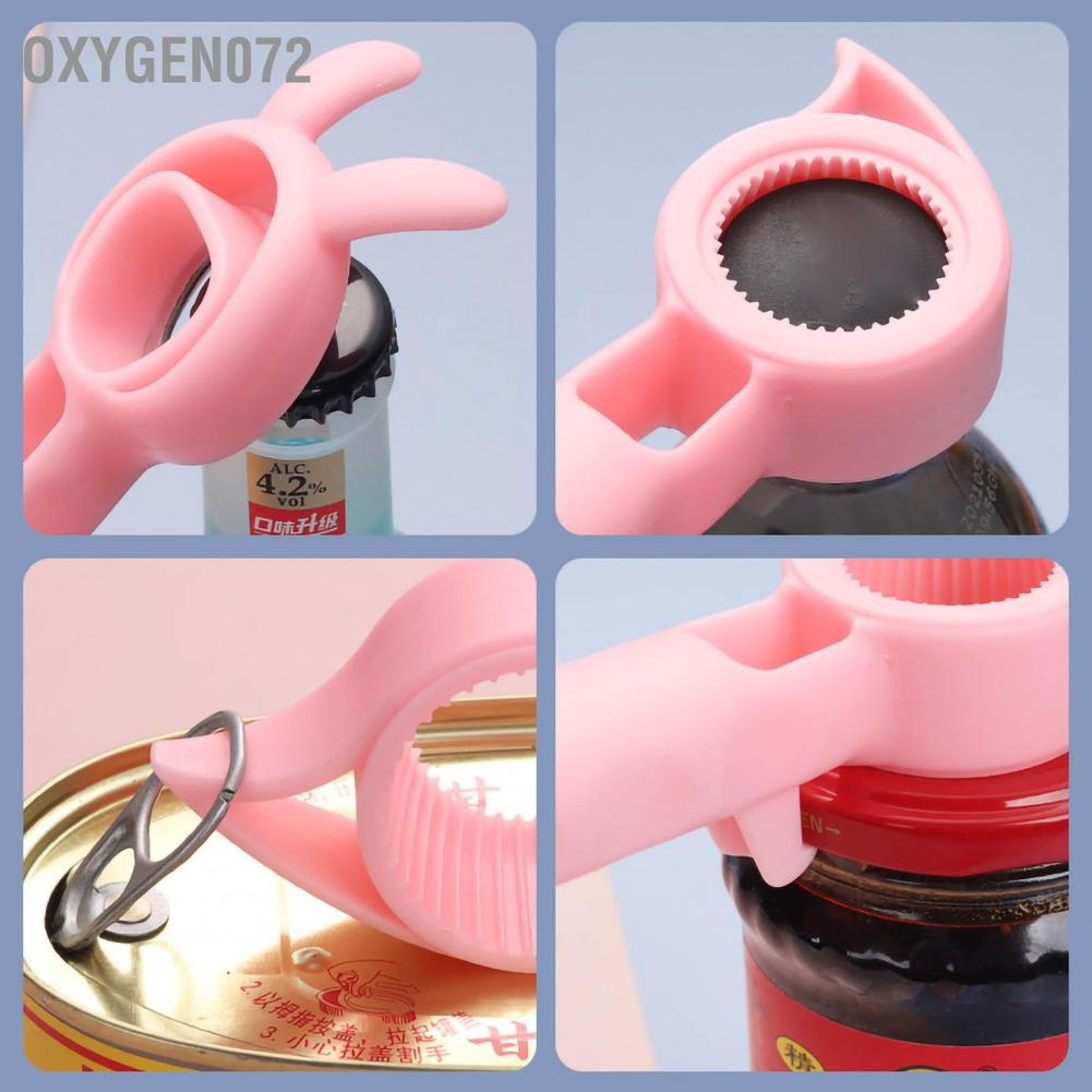 Oxygen072 Bottle Opener Stainless Steel 4 in 1 Prevent Slip Effortless Wine Beverage Lid Opening Tool for Can Jar