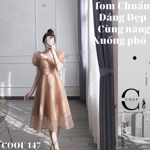 Đầm dự tiệc công chúa tay phồng phối nút siêu xinh- NV47