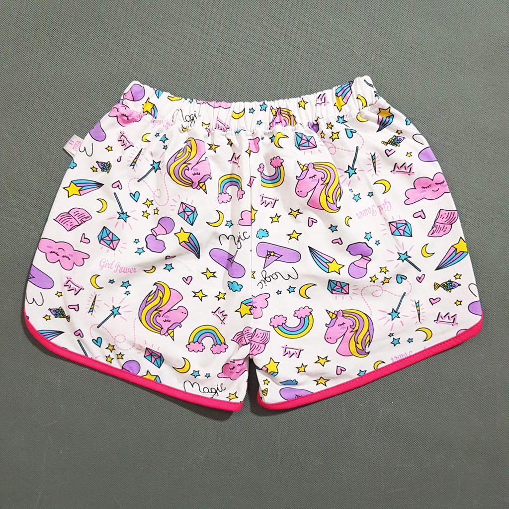 Quần short thun cotton in pony cầu vồng dễ thương bé gái