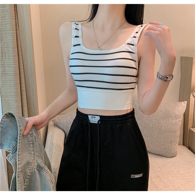 Áo Bra Nữ Croptop Kẻ Sọc Đen, Trắng Phong Cách Hàn Quốc Siêu Xinh
