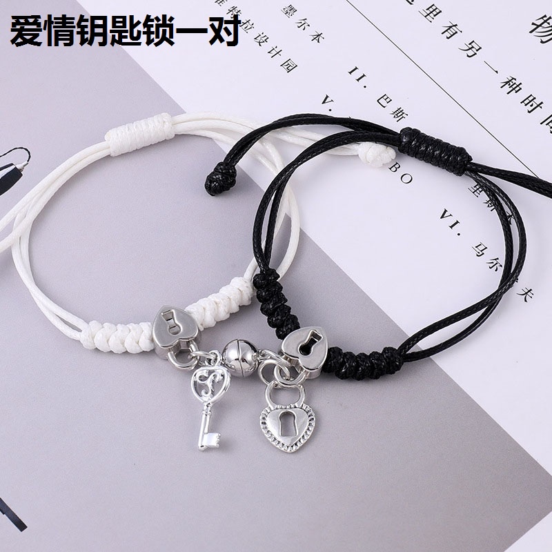 Set 2 Vòng Tay Bện Dây Có Khóa Nam Châm Cho Cặp Đôi
