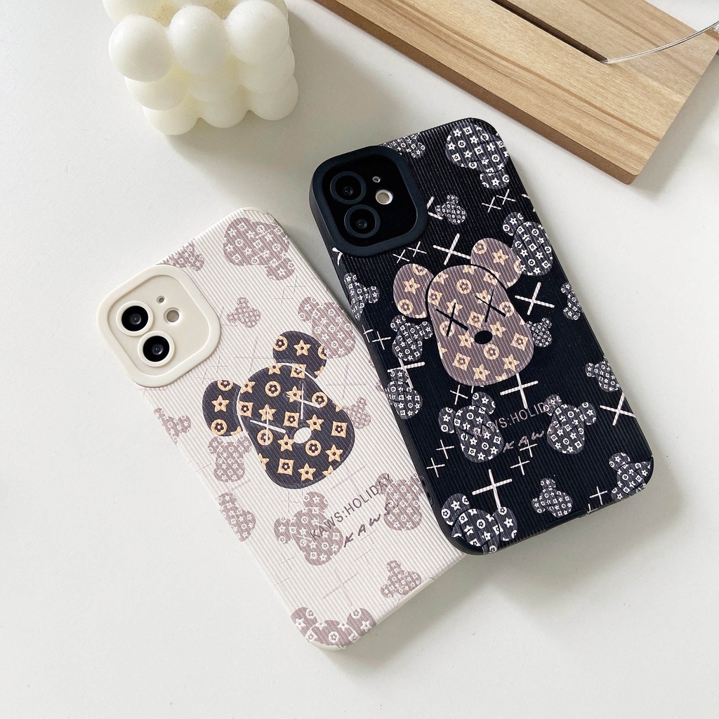 Ốp Điện Thoại Da Chống Rơi Hình Gấu Cho iPhone 13 12 11 pro max X XS XR Xsmax 8 7 plus