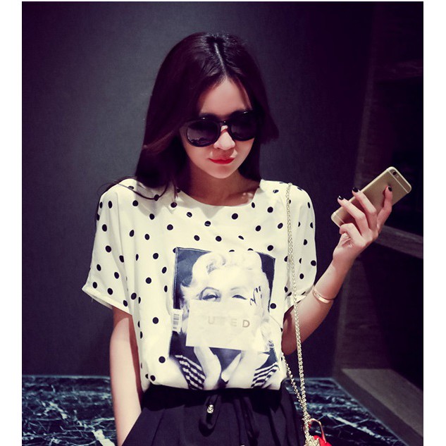 Thời Trang Nữ, áo voan nữ chấm bi cô gái, GL1316 - TRẮNG