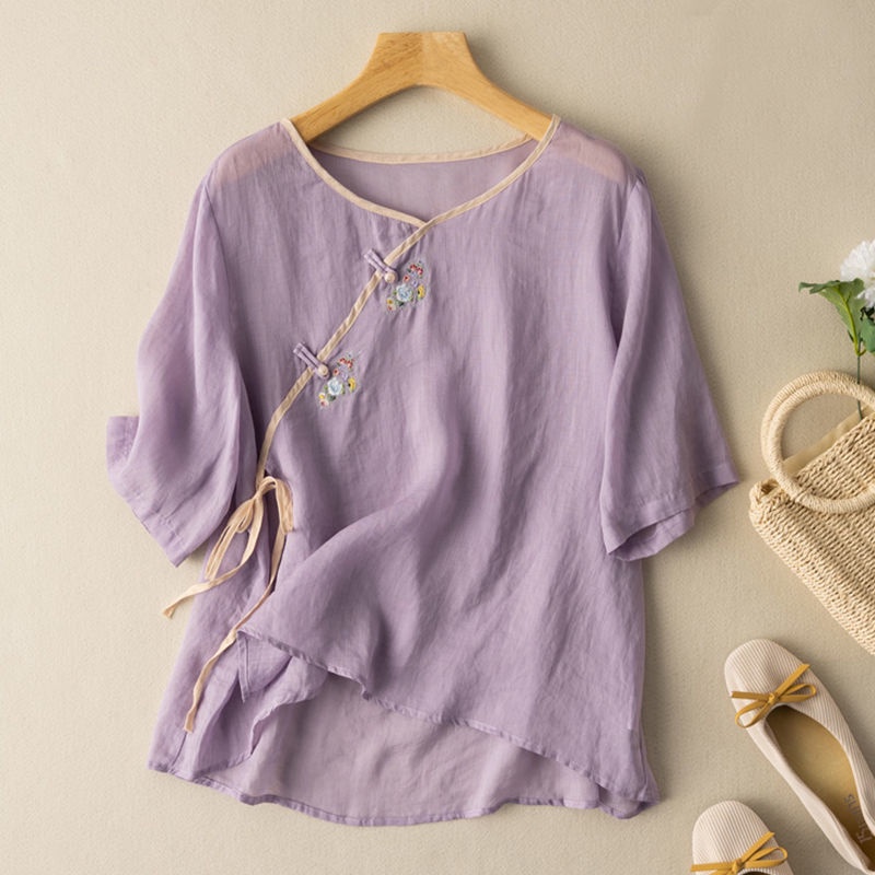 ☻ L O T U S ☻ Plus Áo Kiểu Sườn Xám Cổ Chữ V Cho Nữ CAL1705
