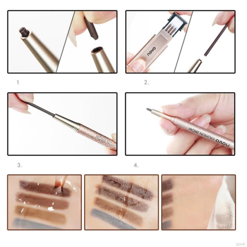 Bộ dụng cụ vẽ lông mày NOVO 7 trong 1 gồm bút kẻ + ngòi thay thế + thẻ tạo hình trang điểm tiện dụng